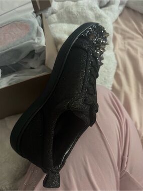 Christian Louboutin Black Glitter Spike Toe Sneaker